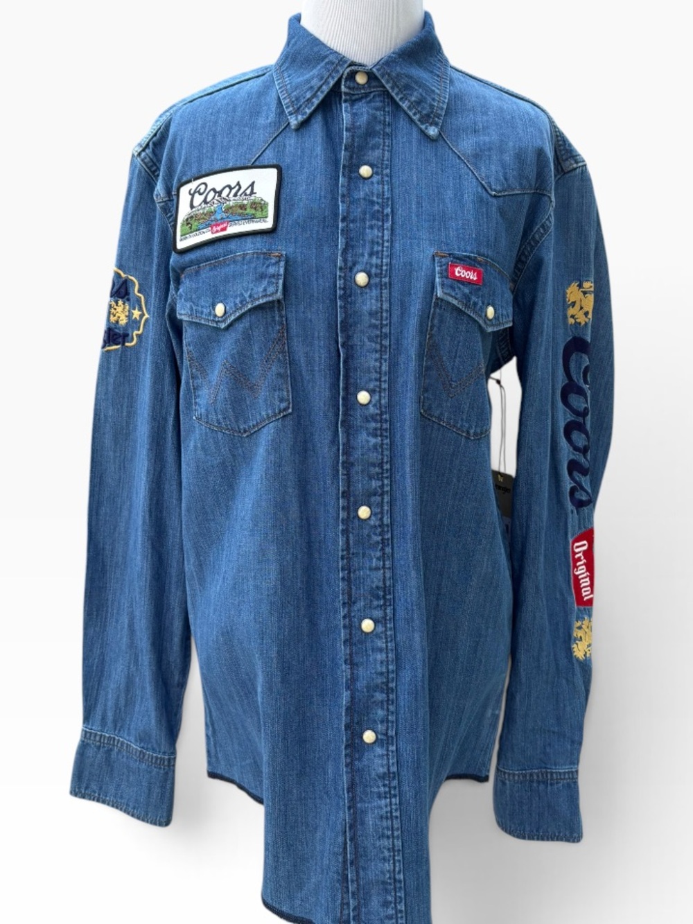 Wrangler X Coors Pearl Snap Denim Patch-Detail Button-Up Shirt - Blue